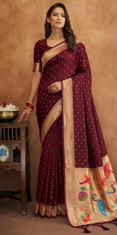 MB 239 Maroon Color Organza Silk Saree with Moti Work & Zari Work. Grab it for ₹2299. Delivery 4-6 Working Days. Shop now. | Creative Sarees, Bollywood Sarees, Designer Sarees, Embroidered Sarees, Ethnic Saree, Modern Digital sarees, Party Wear Sarees, Sarees