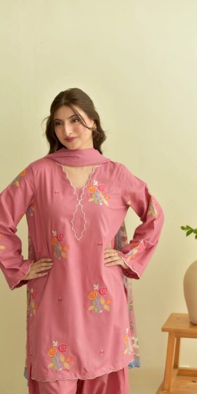 BE 514 Peach Mul Chanderi Salwar Suit with Embroidery Work & Sequins Work. Festive Deal ₹2349. Delivery 4-6 Working Days. Shop nowp | Casual Suits, Jump Suits, Creative suits, Designer Suits, Palazzo Suits, Party Wear Suits, Patiala Suits, Salwar suit, Straight Suits