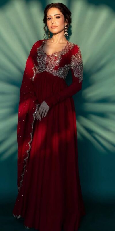 ST 1109 Red Chinon Gown. Perfect for Wedding, Party, Mehendi, Eid, Housewarming – Best Price ₹2149. Delivery 4-6 Working Days. Shop now. | Bollywood Gowns, Creative Gowns, Designer Gowns, Embroidered Gowns, Gowns, Party Wear Gowns