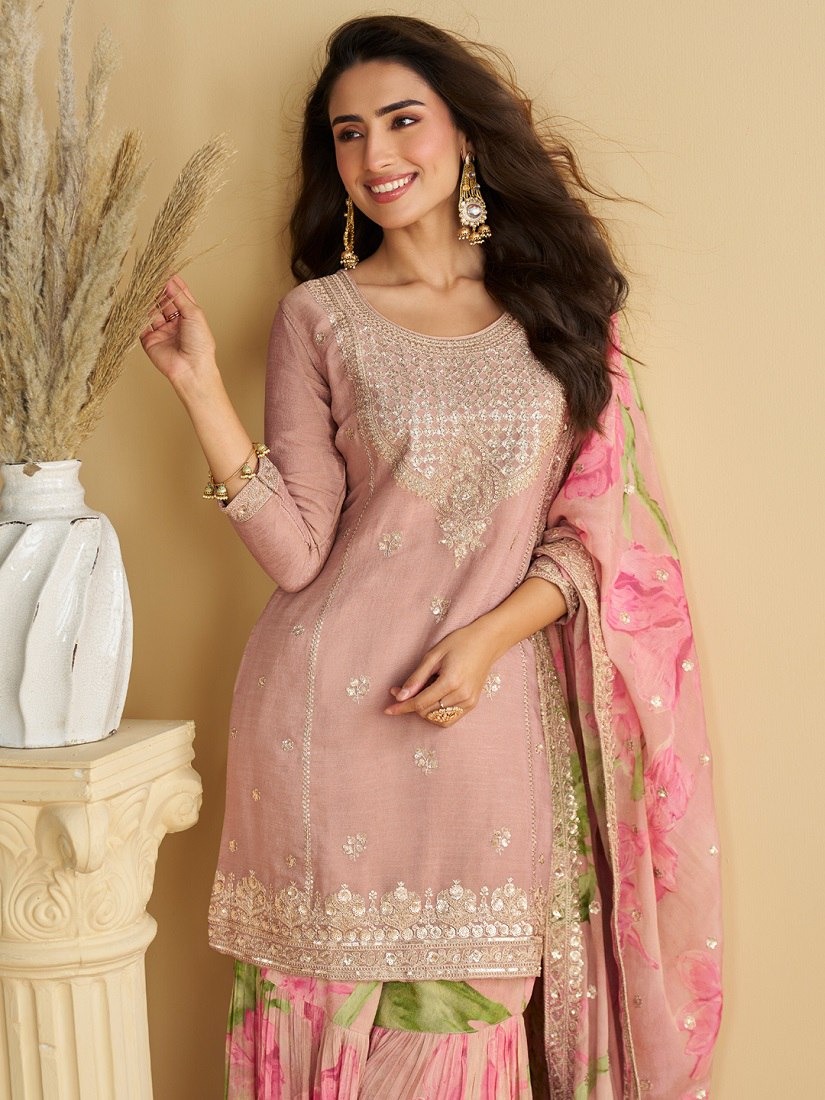 FC 10071 Pink Chinon Silk Salwar Suit with Embroidery Work & Sequins Work. Get it for ₹3049. Delivery 4-6 Working Days. Shop now. | Casual Suits, Jump Suits, Creative suits, Designer Suits, Palazzo Suits, Party Wear Suits, Patiala Suits, Salwar suit, Straight Suits