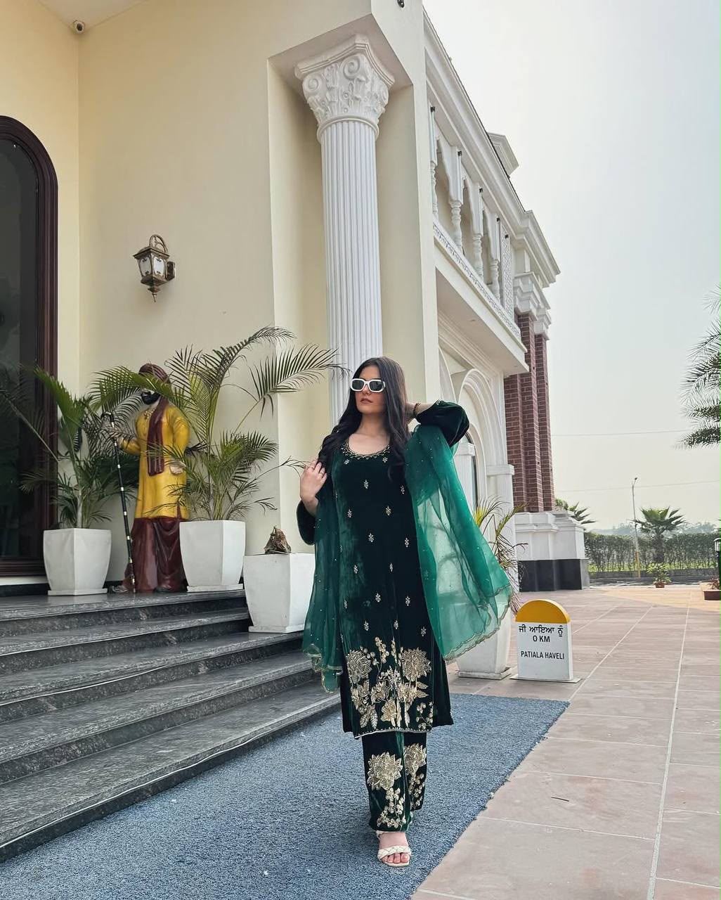 Lovely Green Viscose Velvet Embroider Work Salwar Suit - Image 2