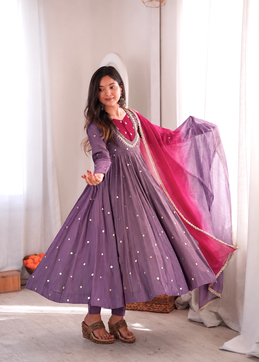ZF 5023 Lavender Roman Silk Gown with Mirror Work & Embroidery Work. Special Price ₹2099. Delivery 4-6 Working Days. Shop now. | Bollywood Gowns, Creative Gowns, Designer Gowns, Embroidered Gowns, Gowns, Party Wear Gowns