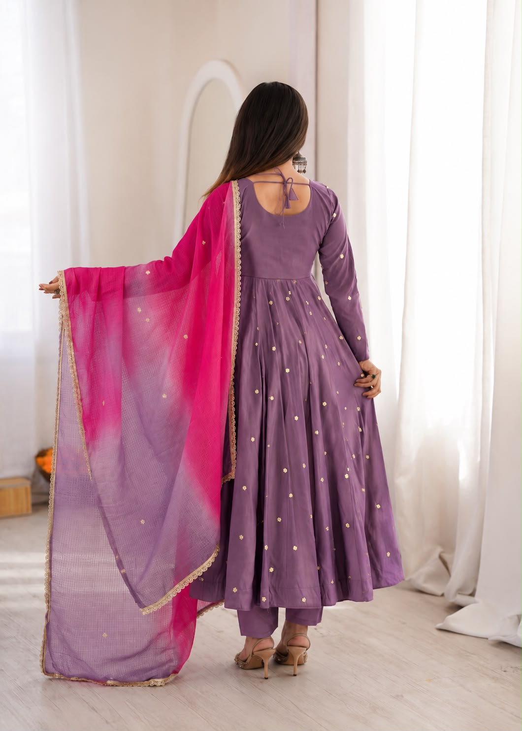 ZF 5023 Lavender Roman Silk Gown with Mirror Work & Embroidery Work. Special Price ₹2099. Delivery 4-6 Working Days. Shop now. | Bollywood Gowns, Creative Gowns, Designer Gowns, Embroidered Gowns, Gowns, Party Wear Gowns