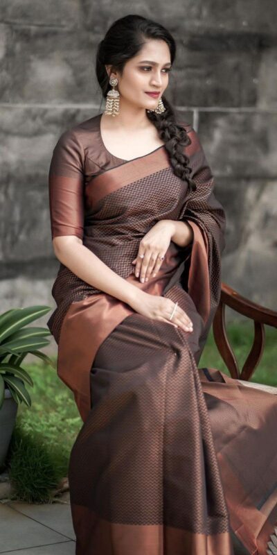 KP 3094 Brown Soft Lichi Jacquard Work Saree for Wedding, Party, Cultural Events, Traditional Day, Pooja . Grab it for ₹1549. Delivery 4-6 Working Day | Creative Sarees, Bollywood Sarees, Designer Sarees, Embroidered Sarees, Ethnic Saree, Modern Digital sarees, Party Wear Sarees, Sarees