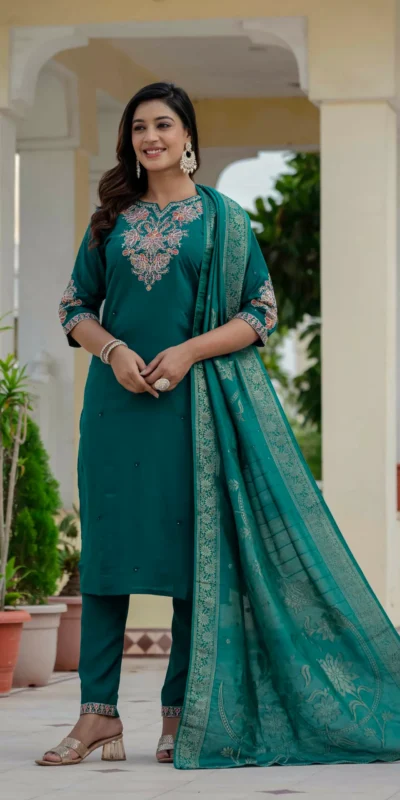 DIVA Teal Red Roman Silk Salwar Suit with Sequins Work & Embroidery Work. Available at ₹1899 only. Delivery 4-6 Working Days. Shop now. | Casual Suits, Jump Suits, Creative suits, Designer Suits, Palazzo Suits, Party Wear Suits, Patiala Suits, Salwar suit, Straight Suits