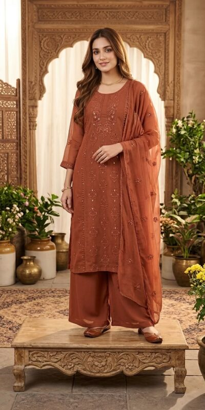 BE 519 Rust Faux Georgette Salwar Suit with Lace Work & Digital Print. Introductory Price ₹2149. Delivery 4-6 Working Days. Shop now. | Casual Suits, Jump Suits, Creative suits, Designer Suits, Palazzo Suits, Party Wear Suits, Patiala Suits, Salwar suit, Straight Suits