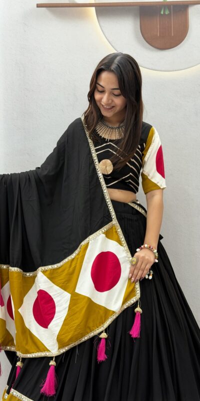 Ram 194 Blackl in Pure Cotton Mirror Work & Gamthi Work Lehenga Choli . Exclusive Offer ₹3149. Delivery 4-6 Working Days. Shop now. | Bollywood Lehenga, Creative Lehenga, Designer Lehenga, Embroidered Lehenga, Lehenga, Party Wear Lehenga