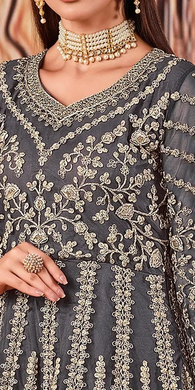 FC 2701 Grey Sequins Work & Embroidery Work Salwar Suitin Peach Butterfly Net. Grab it for ₹3149. Delivery 4-6 Working Days. Shop now. | Casual Suits, Jump Suits, Creative suits, Designer Suits, Palazzo Suits, Party Wear Suits, Patiala Suits, Salwar suit, Straight Suits