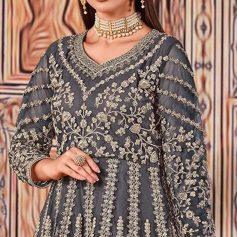 FC 2701 Grey Sequins Work & Embroidery Work Salwar Suitin Peach Butterfly Net. Grab it for ₹3149. Delivery 4-6 Working Days. Shop now. | Casual Suits, Jump Suits, Creative suits, Designer Suits, Palazzo Suits, Party Wear Suits, Patiala Suits, Salwar suit, Straight Suits