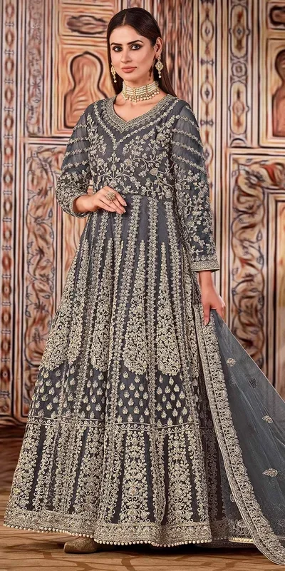 FC 2701 Grey Sequins Work & Embroidery Work Salwar Suitin Peach Butterfly Net. Grab it for ₹3149. Delivery 4-6 Working Days. Shop now. | Casual Suits, Jump Suits, Creative suits, Designer Suits, Palazzo Suits, Party Wear Suits, Patiala Suits, Salwar suit, Straight Suits