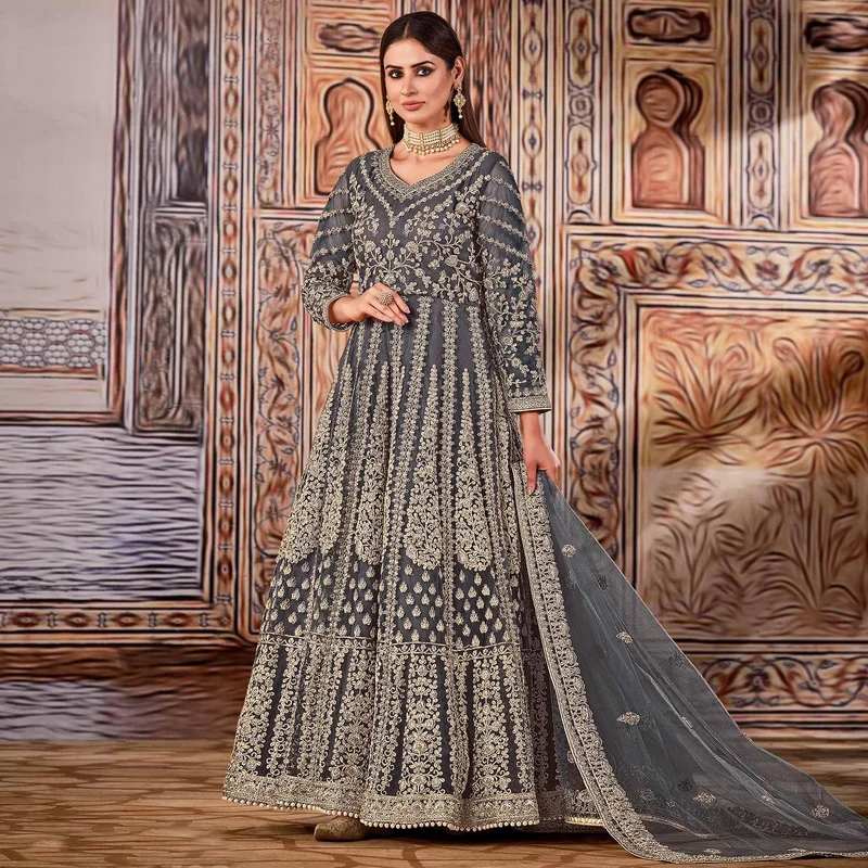 FC 2701 Grey Sequins Work & Embroidery Work Salwar Suitin Peach Butterfly Net. Grab it for ₹3149. Delivery 4-6 Working Days. Shop now. | Casual Suits, Jump Suits, Creative suits, Designer Suits, Palazzo Suits, Party Wear Suits, Patiala Suits, Salwar suit, Straight Suits