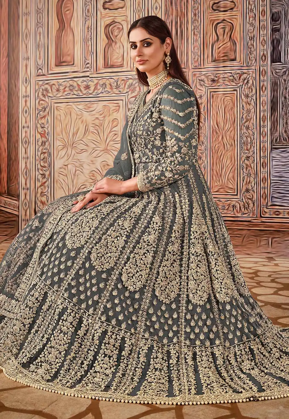 FC 2701 Grey Sequins Work & Embroidery Work Salwar Suitin Peach Butterfly Net. Grab it for ₹3149. Delivery 4-6 Working Days. Shop now. | Casual Suits, Jump Suits, Creative suits, Designer Suits, Palazzo Suits, Party Wear Suits, Patiala Suits, Salwar suit, Straight Suits