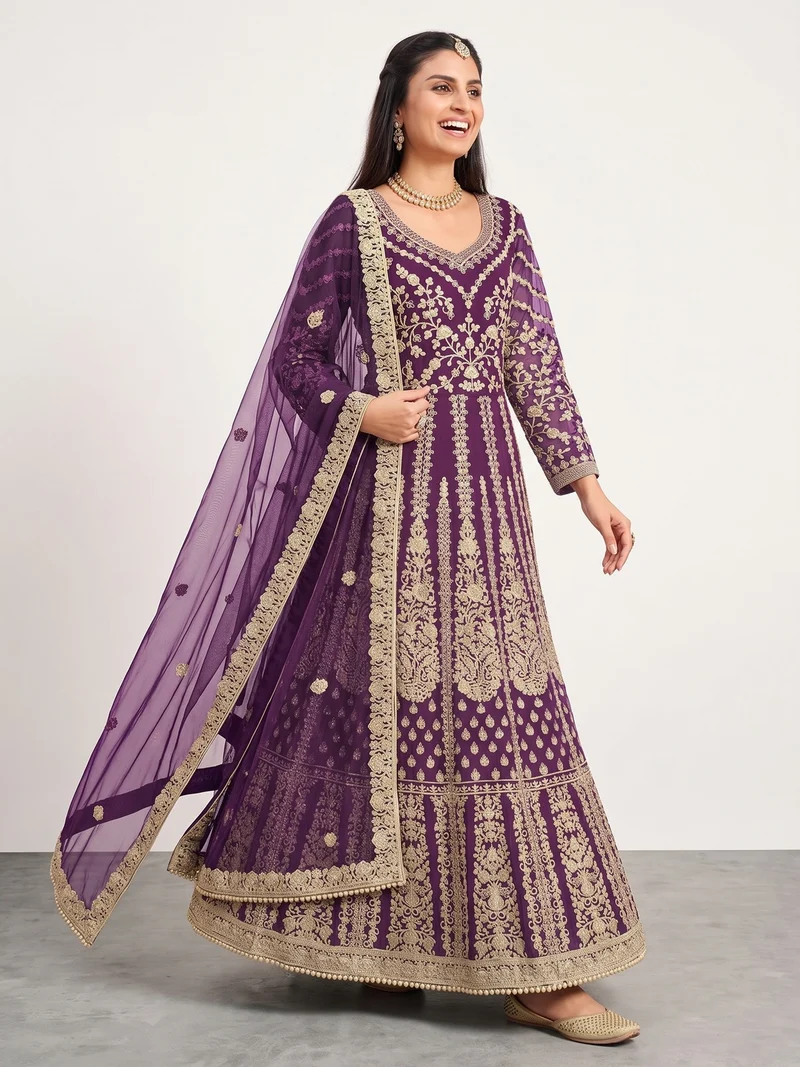 FC 2701 Purple Sequins Work & Embroidery Work Salwar Suiti Peach Butterfly Net. Grab it for ₹3149. Delivery 4-6 Working Days. Shop now. | Casual Suits, Jump Suits, Creative suits, Designer Suits, Palazzo Suits, Party Wear Suits, Patiala Suits, Salwar suit, Straight Suits