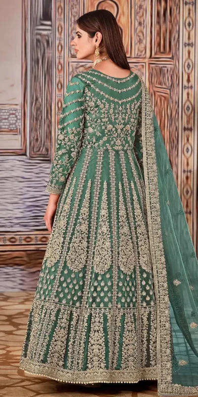 FC 2701 Sea Green Sequins Work & Embroidery Work Salwar Suitin Peach Butterfly Net. Grab it for ₹3149. Delivery 4-6 Working Days. Shop now. | Casual Suits, Jump Suits, Creative suits, Designer Suits, Palazzo Suits, Party Wear Suits, Patiala Suits, Salwar suit, Straight Suits