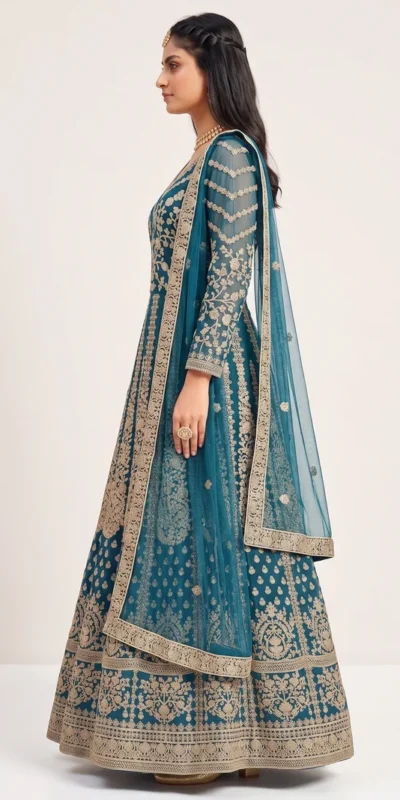 FC 2701 Teal Sequins Work & Embroidery Work Salwar Suitin Peach Butterfly Net. Grab it for ₹3149. Delivery 4-6 Working Days. Shop now. | Casual Suits, Jump Suits, Creative suits, Designer Suits, Palazzo Suits, Party Wear Suits, Patiala Suits, Salwar suit, Straight Suits