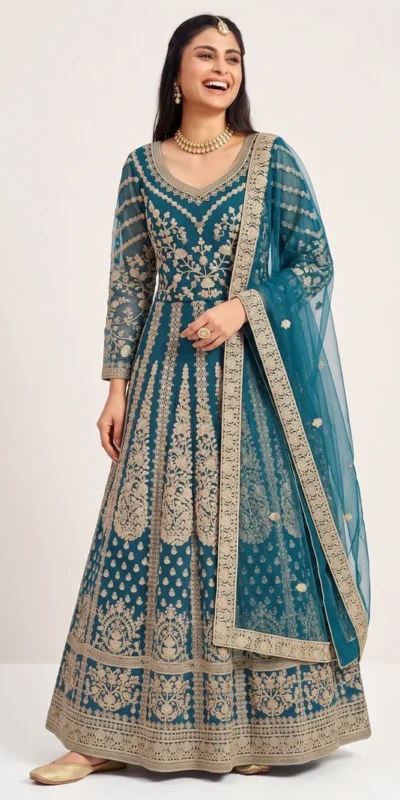 FC 2701 Teal Sequins Work & Embroidery Work Salwar Suitin Peach Butterfly Net. Grab it for ₹3149. Delivery 4-6 Working Days. Shop now. | Casual Suits, Jump Suits, Creative suits, Designer Suits, Palazzo Suits, Party Wear Suits, Patiala Suits, Salwar suit, Straight Suits