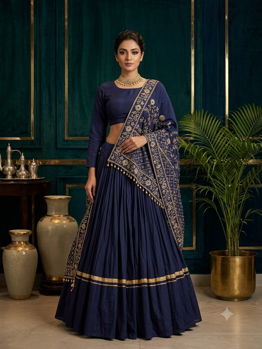 BE 510 Navy Blue Color Rayon Embroidery Work & Cowrie Work Lehenga Choli . Grab it for ₹2399. Delivery 4-6 Working Days. Shop now. | Bollywood Lehenga, Creative Lehenga, Designer Lehenga, Embroidered Lehenga, Lehenga, Party Wear Lehenga
