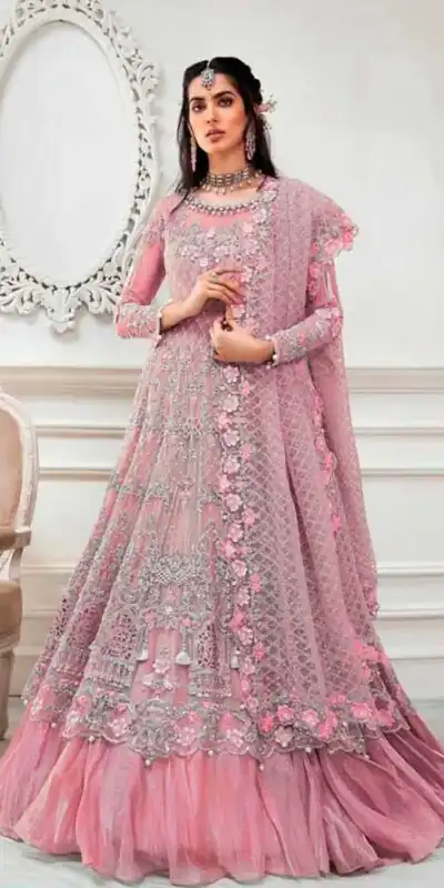 AGF Ramsha R 244 Light Orange Top :- Heavy Butterfly Net Work :- Embroidery With Multi Work Bottom :-Santoon Wedding, Party, Festive @2249 | Anarkali Suits, Bollywood Anarkali, Creative-Anarkali, Designer Anarkali, Embroidered Anarkali, Party Wear Anarkali