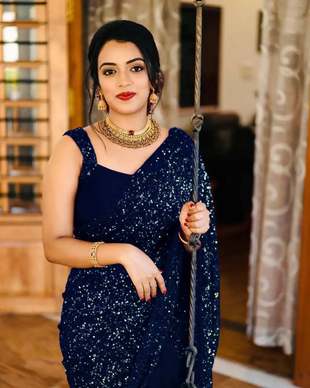 Party Wear Blue Color Georgette Sequence Work Saree For Women's