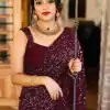 Party Wear Purple Color Georgette Sequence Work Saree For Women's
