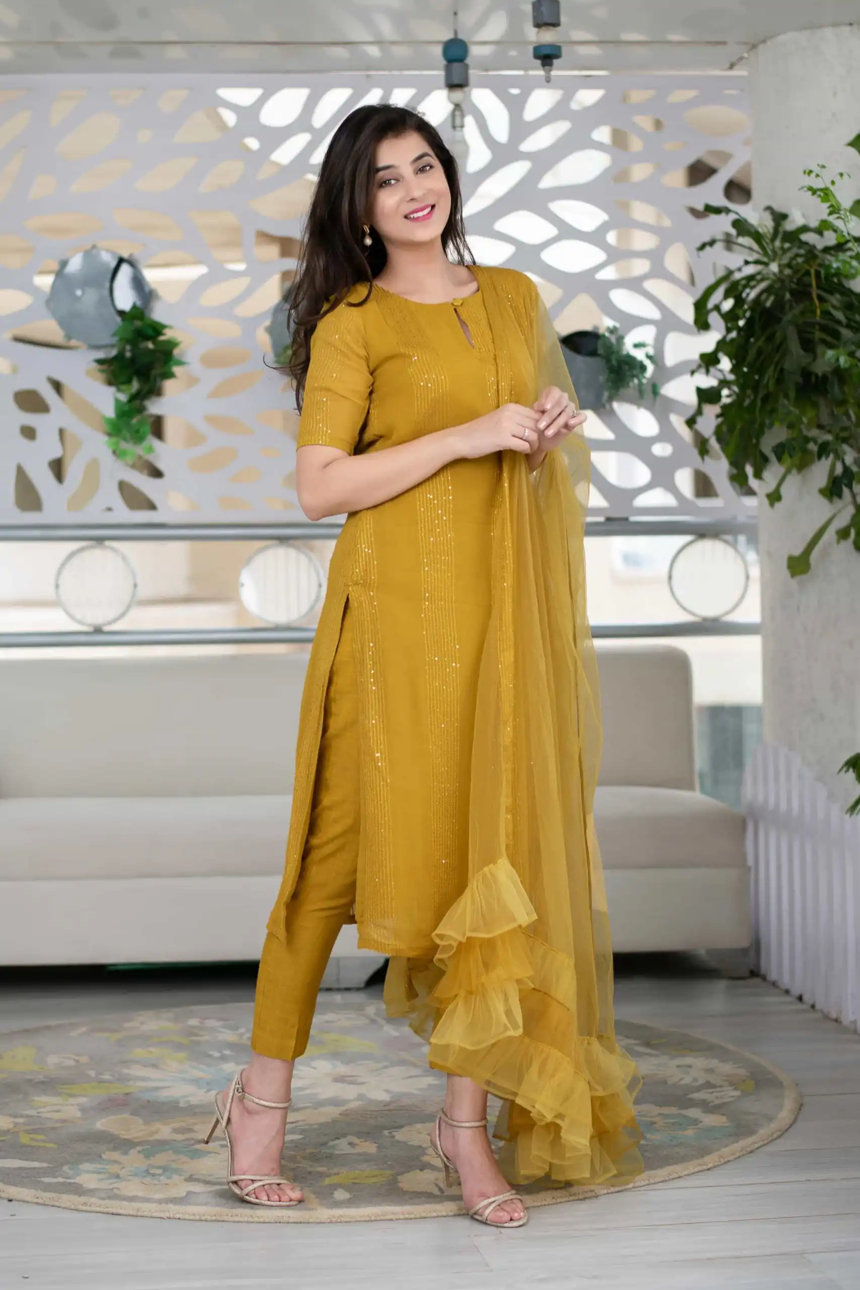 RTCKD 1040 Yellow Top: Heavy Rayon Dupatta: Net Work: Fancy Thread Embroidery Sequence Work Party, Wedding, Festive @1649/- Only | Casual Suits, Creative suits, Designer Suits, Party Wear Suits, Salwar suit, Straight Suits