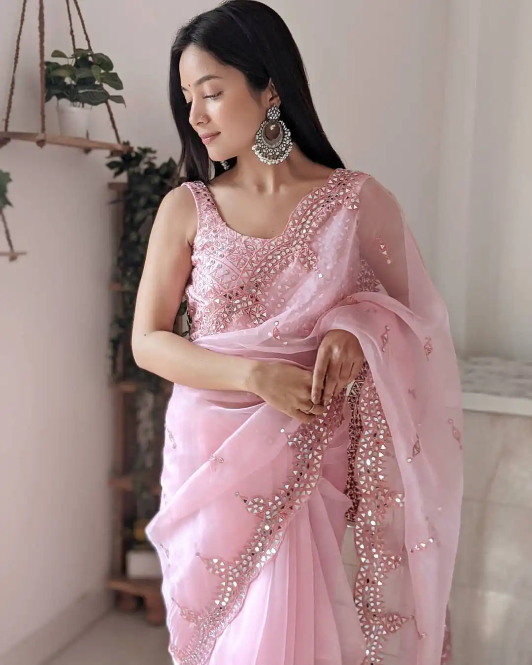 KD 215 Baby Pink Saree : Original Organza Blouse : Banglori Silk Work : Beautiful Embroidery With Real Mirror Work Party, Wedding @1499/- | Bollywood Sarees, Creative Sarees, Designer Sarees, Embroidered Sarees, Modern Digital sarees, Party Wear Sarees, Sarees
