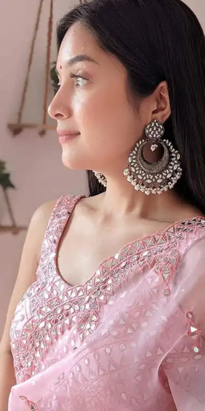 KD 215 Baby Pink Saree : Original Organza Blouse : Banglori Silk Work : Beautiful Embroidery With Real Mirror Work Party, Wedding @1499/- | Bollywood Sarees, Creative Sarees, Designer Sarees, Embroidered Sarees, Modern Digital sarees, Party Wear Sarees, Sarees