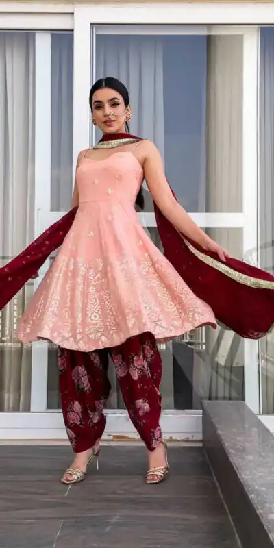 KF 1351 Pink Top : Heavy Georgette Patiala : Heavy Georgette Work : Embroidery Chain Stitch Work Wedding, Party, Festive @1999/-Only | Casual Suits, Creative suits, Designer Suits, Palazzo Suits, Party Wear Suits, Salwar suit, Straight Suits