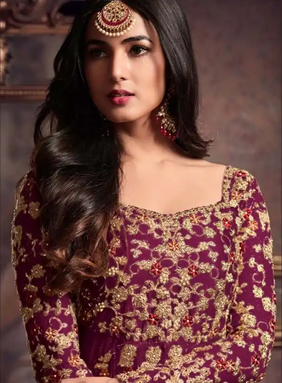 Maisha 5608 Purple Top : Heavy Net Work : Heavy Embroidery Coding With Diamond Work Bottom : Santoon Wedding, Party, Festive @3299/- | Anarkali Suits, Bollywood Anarkali, Creative-Anarkali, Designer Anarkali, Embroidered Anarkali, Party Wear Anarkali