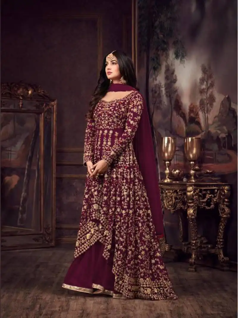 Maisha 5608 Purple Top : Heavy Net Work : Heavy Embroidery Coding With Diamond Work Bottom : Santoon Wedding, Party, Festive @3299/- | Anarkali Suits, Bollywood Anarkali, Creative-Anarkali, Designer Anarkali, Embroidered Anarkali, Party Wear Anarkali