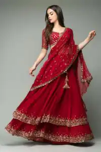 KF 1330 Red Lehenga : Georgette Blouse : Georgette Work : Sequence Embroidery Work With 2 Layer Ruffle Wedding, Party, Festive @2049/- Only | Creative Lehenga, Bollywood Lehenga, Designer Lehenga, Embroidered Lehenga, Lehenga, Party Wear Lehenga