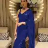 Stunning Blue Color Fancy Sequence Work Party Wear Sarees