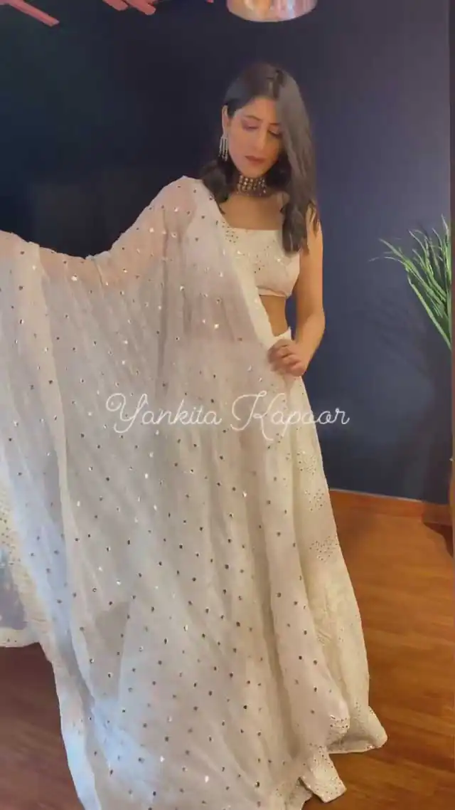 RTC 6221 White Lehenga : Georgette Work : Heavy Embroidery With Sequence Work Blouse : Georgette Party, Festive, Events Etc.@1999/- Only | Bollywood Lehenga, Creative Lehenga, Designer Lehenga, Embroidered Lehenga, Lehenga, Party Wear Lehenga