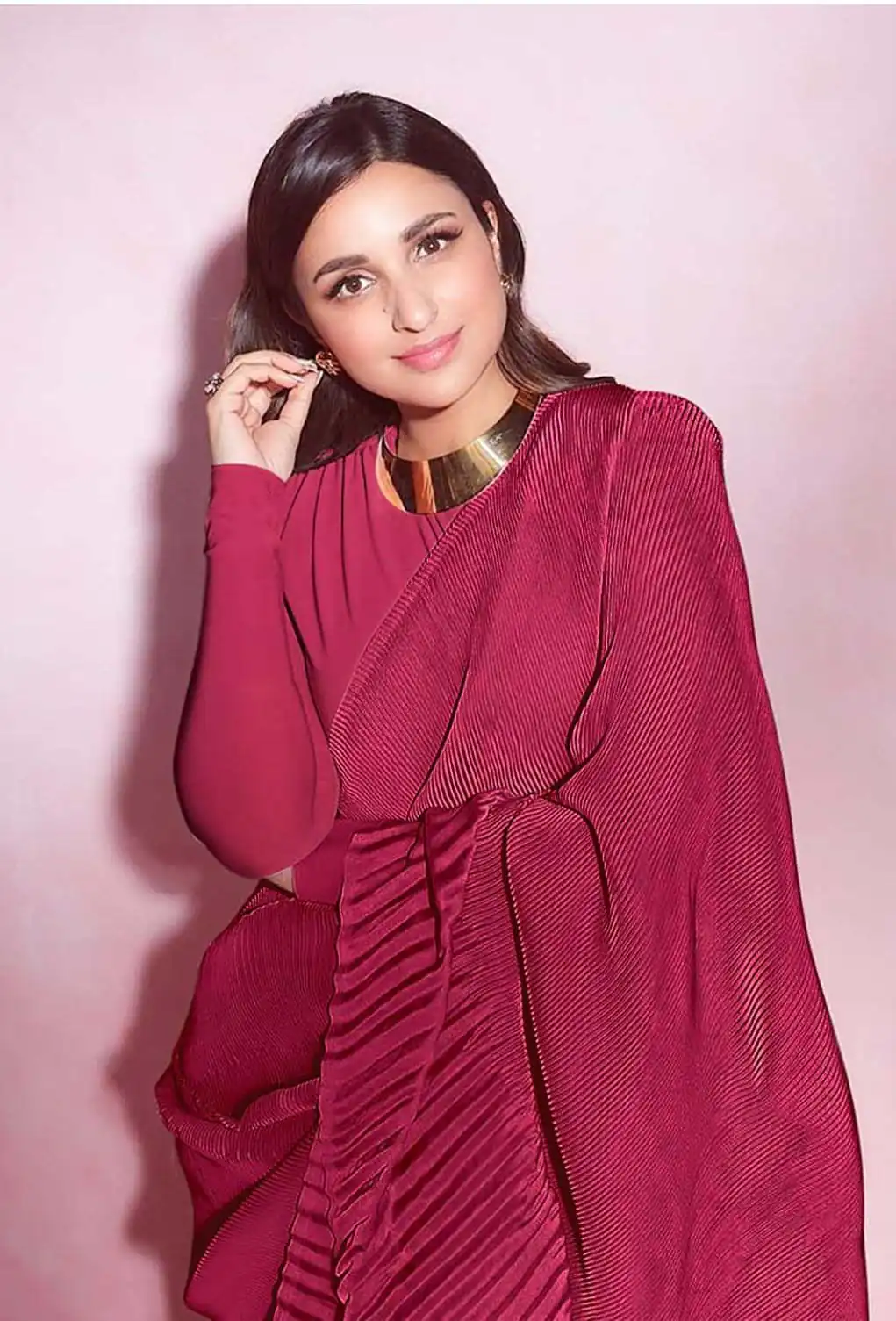 BT 1083 Red Saree : Premium Chinon Silk Work : Pleating Work Casual, Party Wear, Wedding Parineeti Chopra Pleated Saree @1499/- | Bollywood Sarees, Creative Sarees, Designer Sarees, Embroidered Sarees, Party Wear Sarees, Sarees