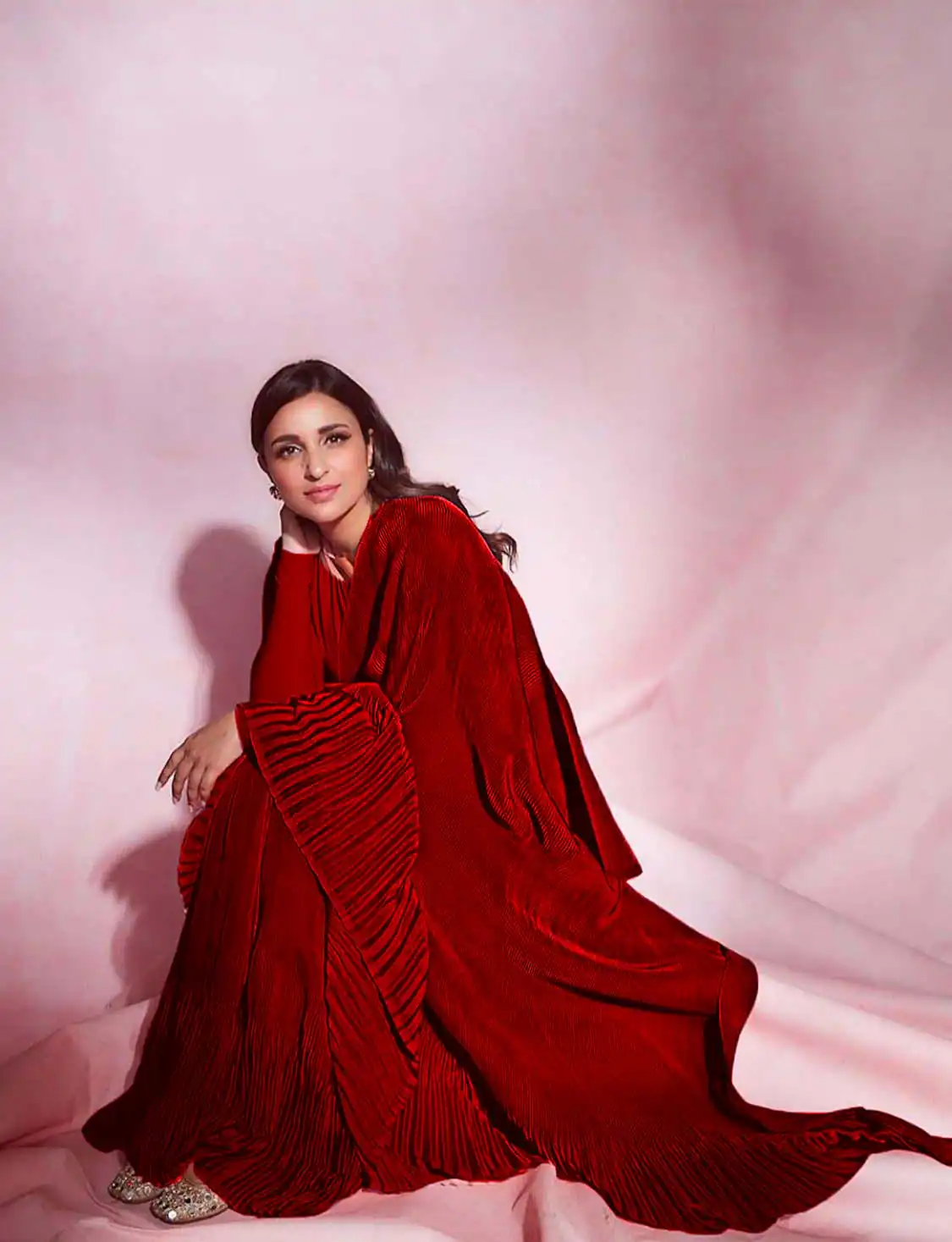 SN 706 Red Saree : Japan Satin Silk Work : Fancy Pleating Work Casual, Party Wear, Wedding Parineeti Chopra In Red Saree@1399/- | Bollywood Sarees, Creative Sarees, Designer Sarees, Embroidered Sarees, Ethnic Saree, Modern Digital sarees, Party Wear Sarees, Sarees