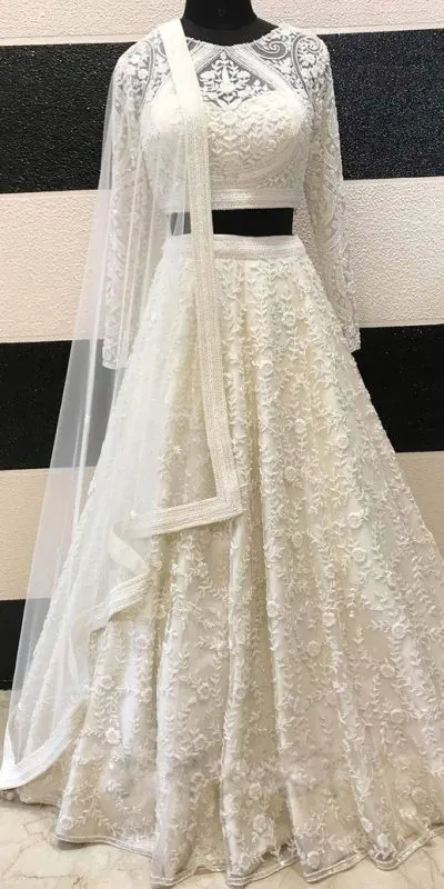 LG 433 White Lehenga : Georgette Blouse : Georgette Work : Embroidery Work Traditional Wear, Festive, Wedding, Events @1999/- | Creative Lehenga, Bollywood Lehenga, Designer Lehenga, Embroidered Lehenga, Lehenga, Party Wear Lehenga