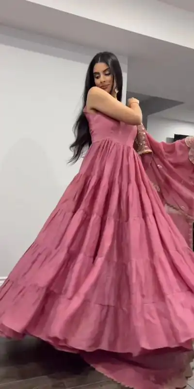 ZSR 5547 Pink Color Gown : Fox Georgette Work : Embroidery Sequence Work Inner : Micro Cotton Traditional Wear, Wedding, Festive, Events. @2599/- | Bollywood Gowns, Creative Gowns, Designer Gowns, Embroidered Gowns, Gowns, Party Wear Gowns