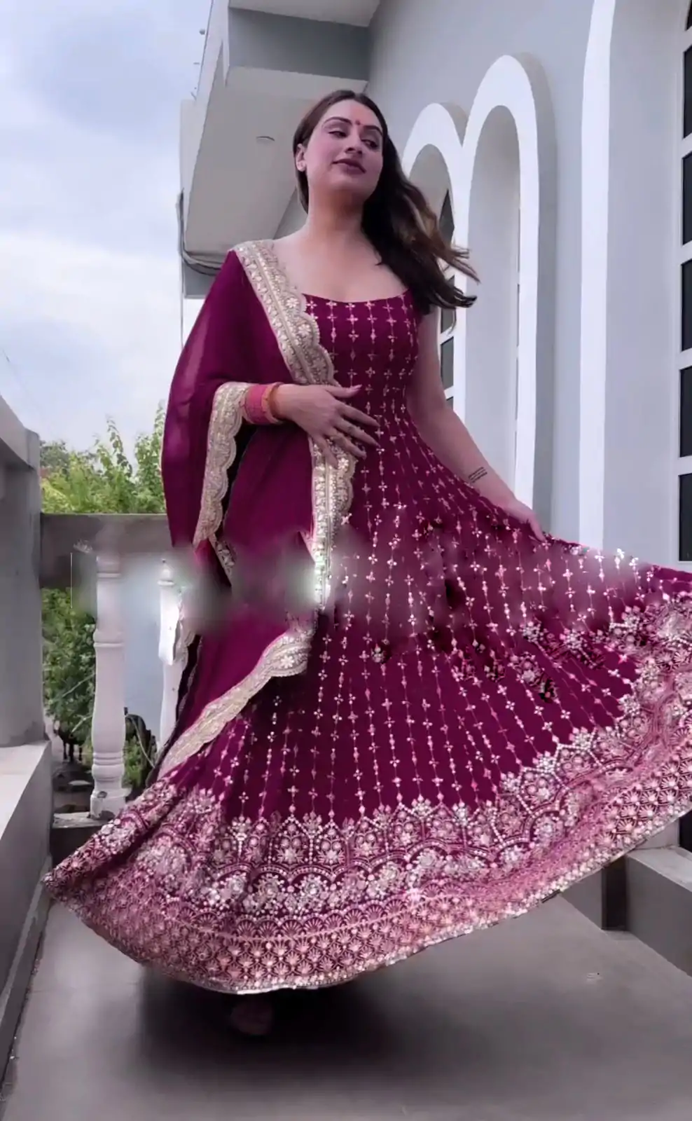 ZSR 3041 Maroon Color Gown : Fox Georgette Work : Embroidery Sequence Work Inner : Micro Cotton Traditional Wear, Wedding, Festive, Events. @2599/- | Bollywood Gowns, Creative Gowns, Designer Gowns, Embroidered Gowns, Gowns, Party Wear Gowns