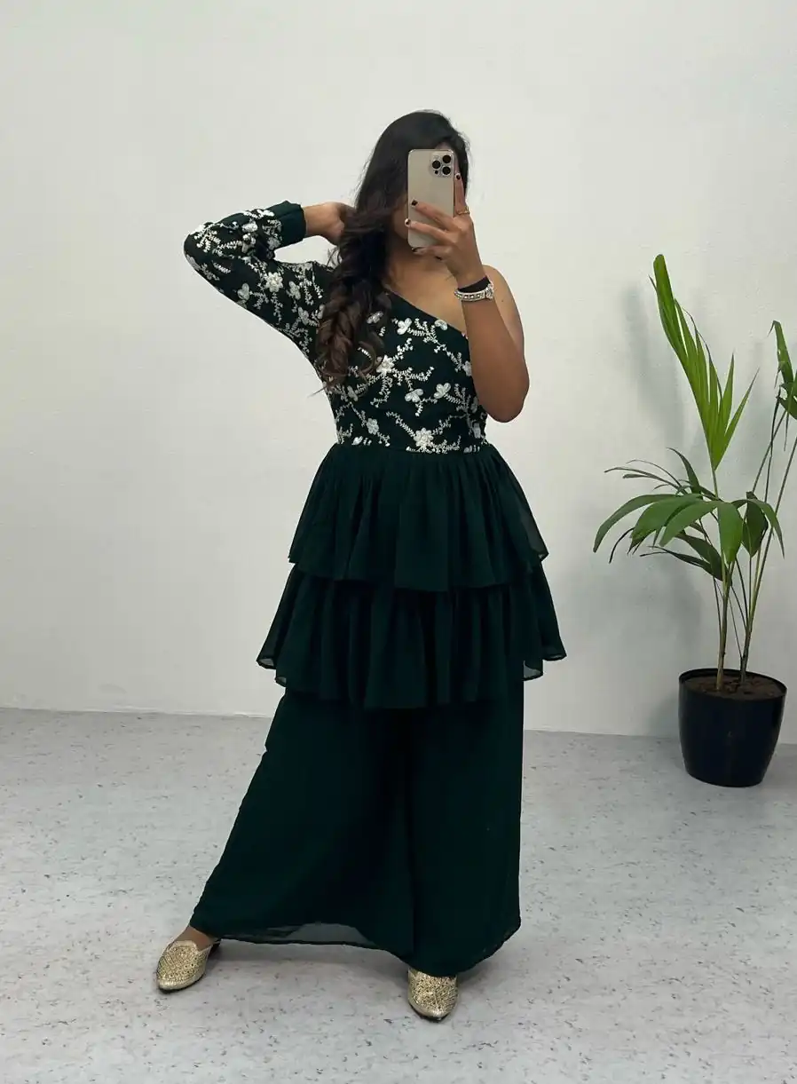 RC 263 Green Heavy Georgette Embroidery Sequence Work Plazzo Suit Casual, Wedding, Party, Festive, Events Etc. Expected Delivery  4-6 Working Days @1749 | Casual Suits, Creative suits, Designer Suits, Palazzo Suits, Party Wear Suits, Salwar suit, Straight Suits