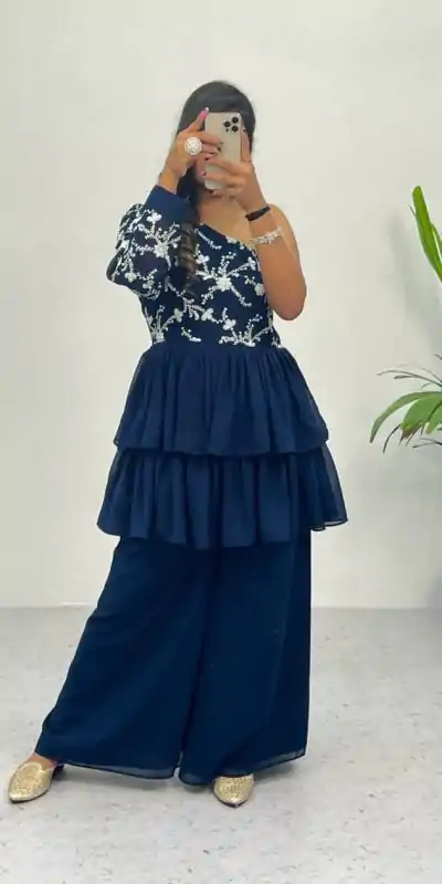 RC 263 Blue Heavy Georgette Embroidery Sequence Work Plazzo Suit Casual, Wedding, Party, Festive, Events Etc. Expected Delivery  4-6 Working Days @1749 | Casual Suits, Creative suits, Designer Suits, Palazzo Suits, Party Wear Suits, Salwar suit, Straight Suits