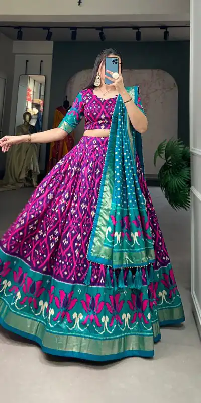 LNB 1615 Purple Color Tussar Silk Drawstring & Printed With Foil Print & Heavy Tassels Lehenga Choli   Expected Delivery 4-6 Working Days 2449/- | Bollywood Lehenga, Creative Lehenga, Designer Lehenga, Embroidered Lehenga, Lehenga, Party Wear Lehenga