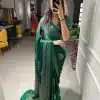 Stylish Green Color Semi Gaji Satin Printing with Foil Work Saree