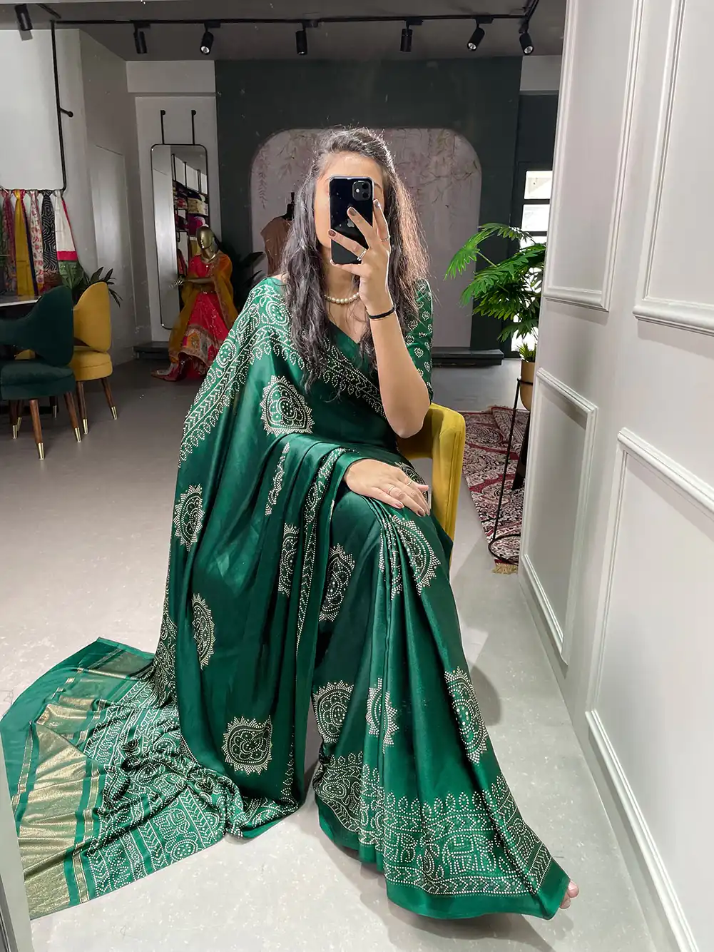 YNF 7803 Green Color Semi Gaji Satin Printing with Foil Work Saree Casual, Party Wear, Wedding, Events Etc. Expected Delivery 4-6 Working Days 1499/- | Bollywood Sarees, Creative Sarees, Designer Sarees, Ethnic Saree, Modern Digital sarees, Party Wear Sarees, Sarees