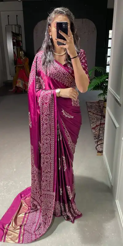 YNF 7803 Purple Color Semi Gaji Satin Printing with Foil Work Saree Casual, Party Wear, Wedding, Events Etc. Expected Delivery 4-6 Working Days 1499/- | Bollywood Sarees, Creative Sarees, Designer Sarees, Ethnic Saree, Modern Digital sarees, Party Wear Sarees, Sarees