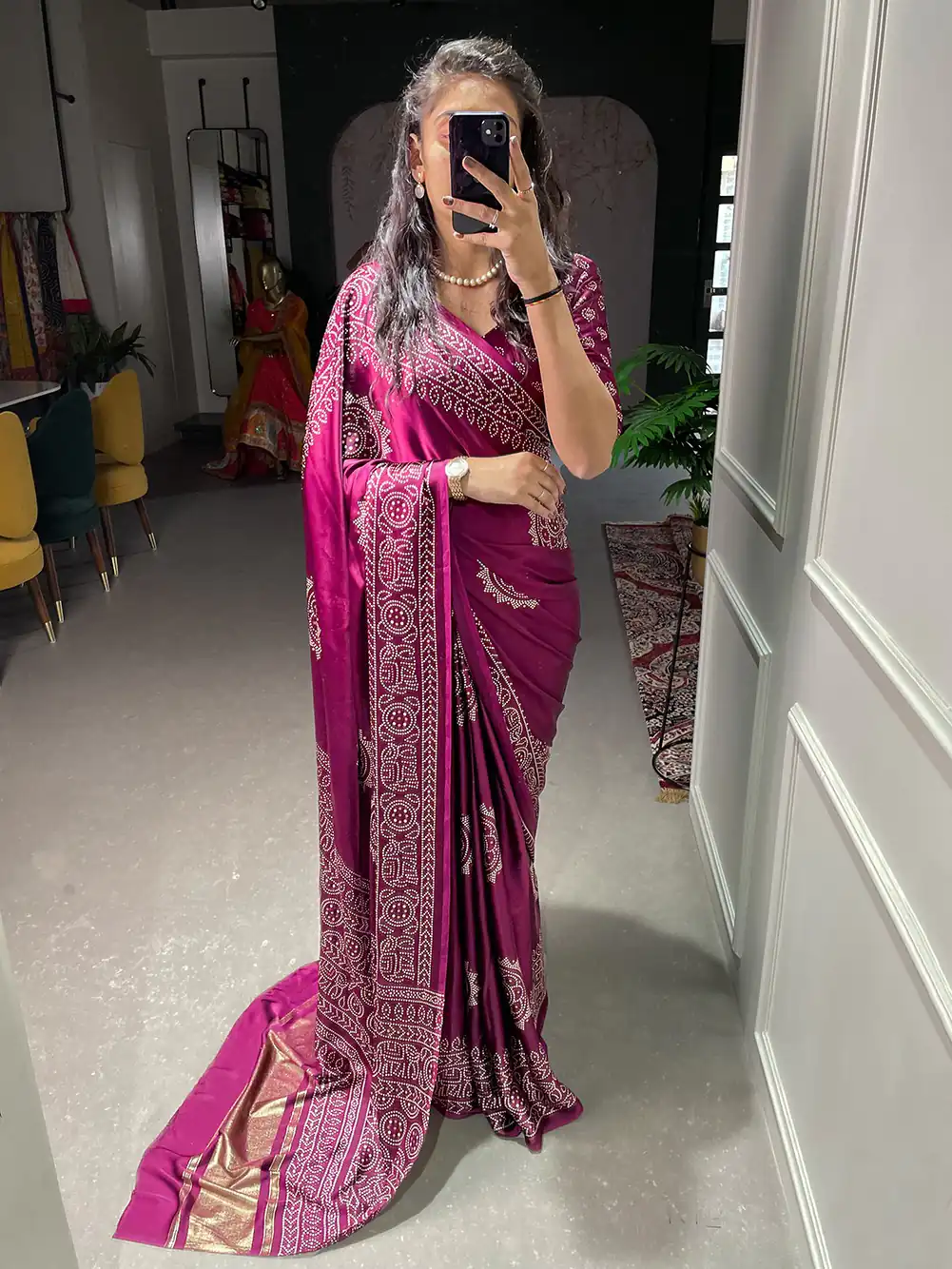 YNF 7803 Purple Color Semi Gaji Satin Printing with Foil Work Saree Casual, Party Wear, Wedding, Events Etc. Expected Delivery 4-6 Working Days 1499/- | Bollywood Sarees, Creative Sarees, Designer Sarees, Ethnic Saree, Modern Digital sarees, Party Wear Sarees, Sarees