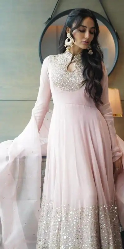 ZSR 794 Baby Pink Color Georgette Embroidery Sequence Work Gown Casual, Wedding, Party, Festive, Events Etc. Expected Delivery 4-6 Working Days 2199/- | Bollywood Gowns, Creative Gowns, Designer Gowns, Embroidered Gowns, Gowns, Party Wear Gowns