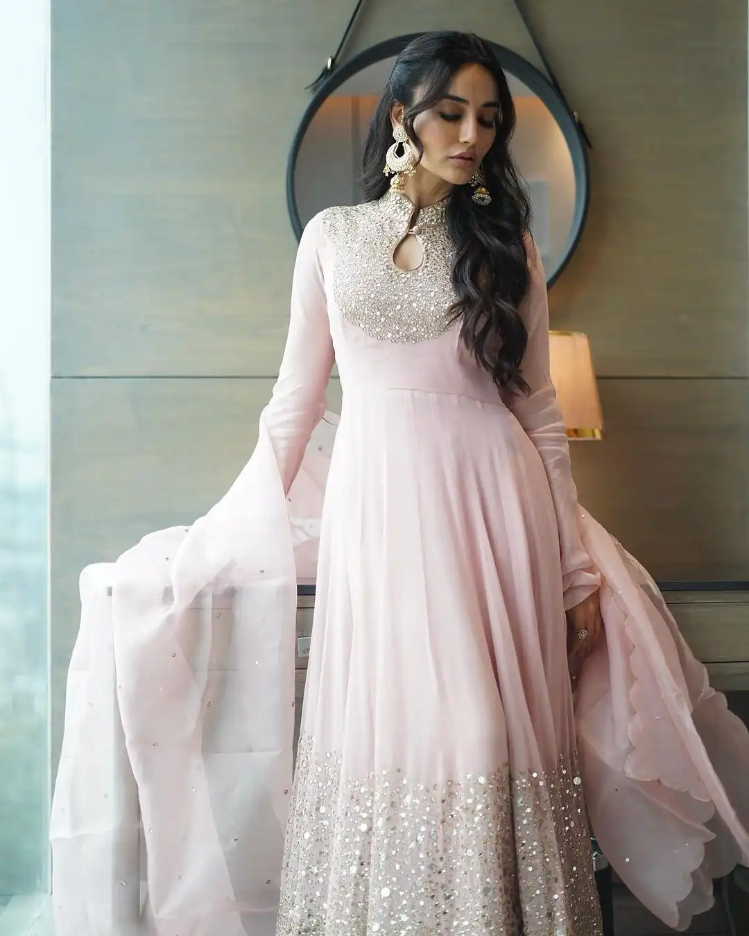ZSR 794 Baby Pink Color Georgette Embroidery Sequence Work Gown Casual, Wedding, Party, Festive, Events Etc. Expected Delivery 4-6 Working Days 2199/- | Bollywood Gowns, Creative Gowns, Designer Gowns, Embroidered Gowns, Gowns, Party Wear Gowns