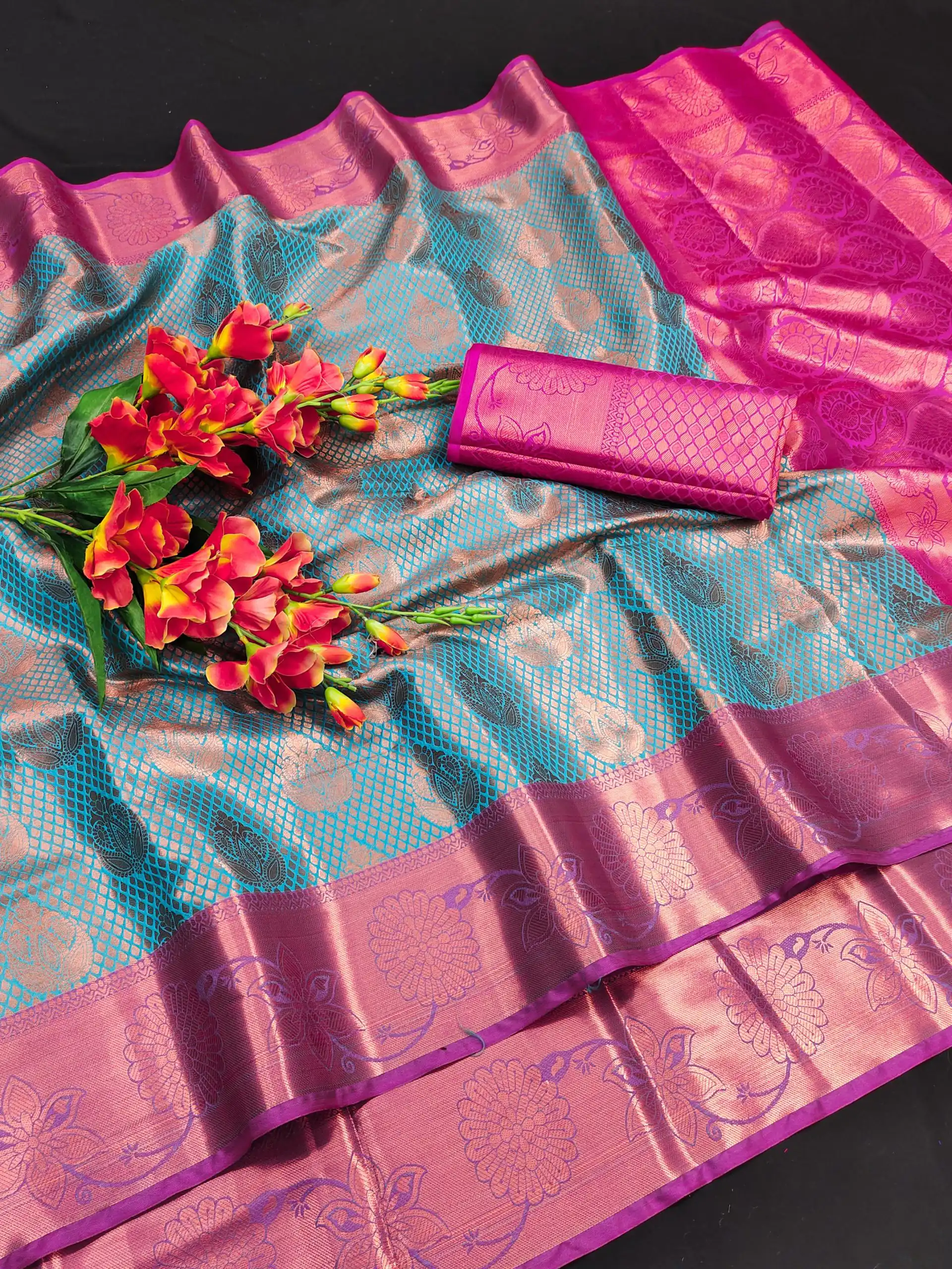 MB™3269 Blue Color Lichi Silk Gold, Silver Zari Weaving Saree Casual, Party Wear, Wedding, Events, Festival, Etc. Expected Delivery 4-6 Working Days @1599/- | Bollywood Sarees, Creative Sarees, Designer Sarees, Embroidered Sarees, Ethnic Saree, Modern Digital sarees, Party Wear Sarees, Sarees