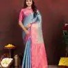 Adorable Blue Color Lichi Silk Gold And Silver Zari Weaving Saree