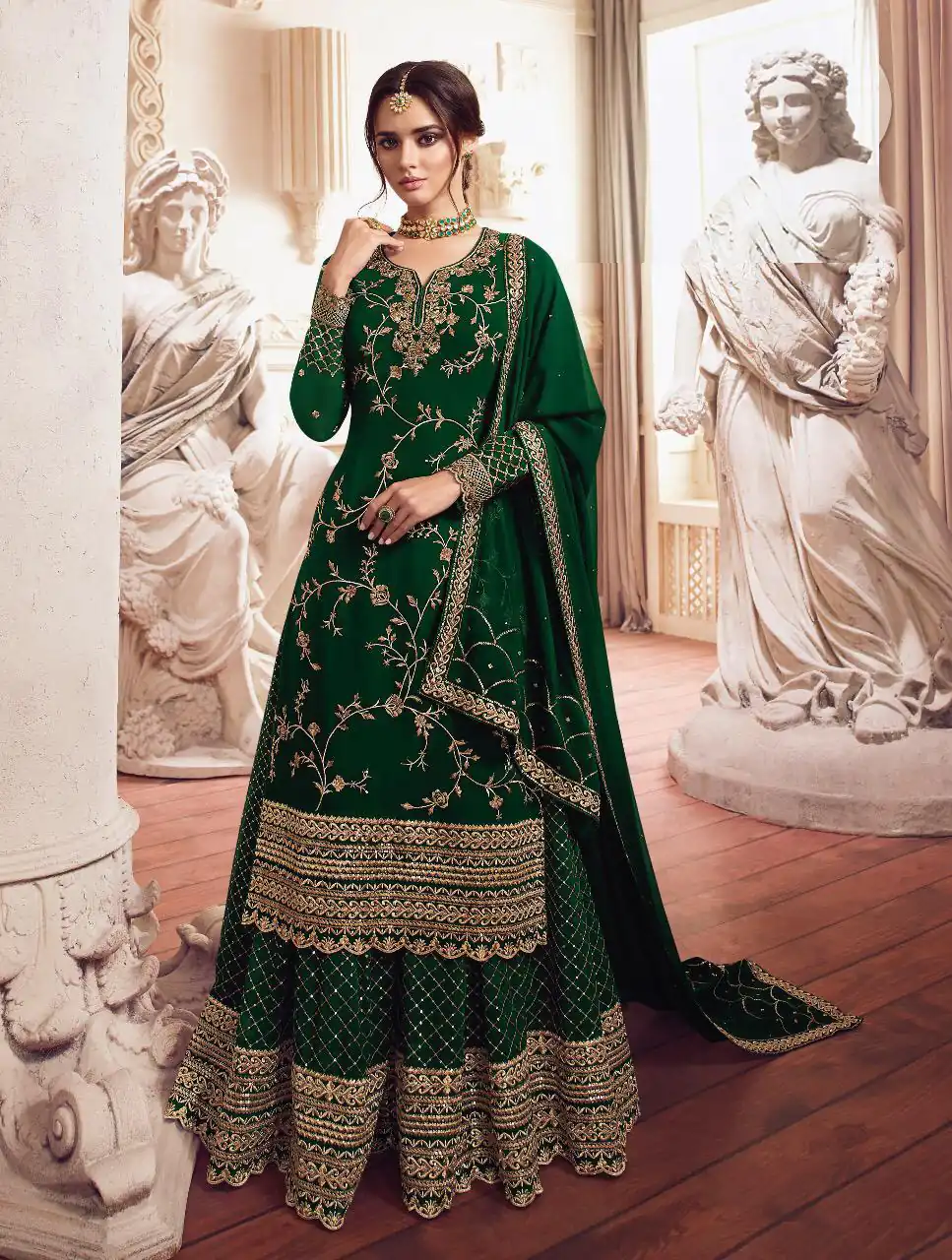 LT 4902 Green color Georgette With Embroidery sequence Work Sharara Suit Wedding, Festive, Events Etc. Expected Delivery 4-6 Working Days @2099/- | Jump Suits, Casual Suits, Creative suits, Designer Suits, Palazzo Suits, Party Wear Suits, Patiala Suits, Salwar suit, Straight Suits